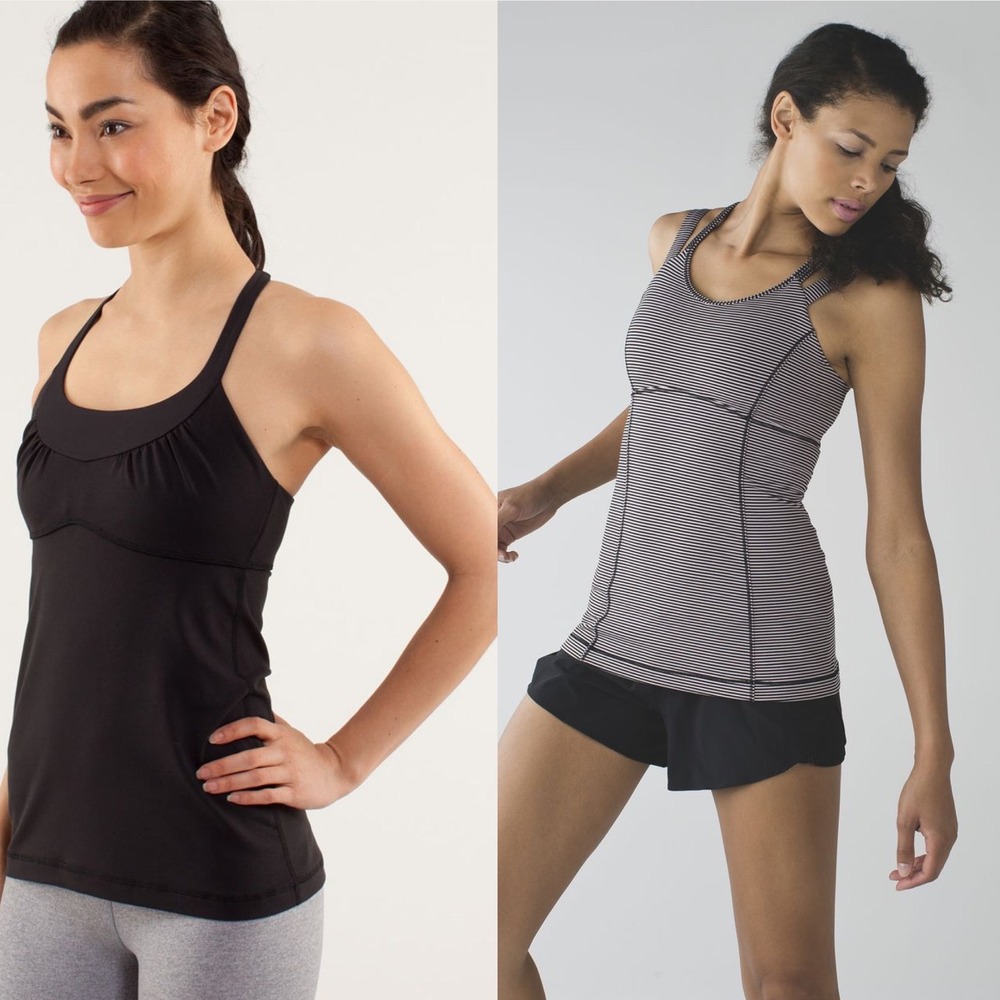 Lululemon Tank Top Bundle Power Y No Limits Black Striped Size 12 Activewear
